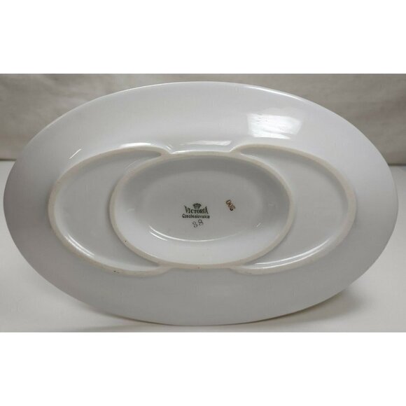 Vintage Victoria Ivory Gold Rim China Czechoslovakia Gravy Boat With Plate - Picture 9 of 9